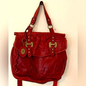 Fossil crossbody/shoulder bag, leather, Vintage, red leather, mailman style Bag